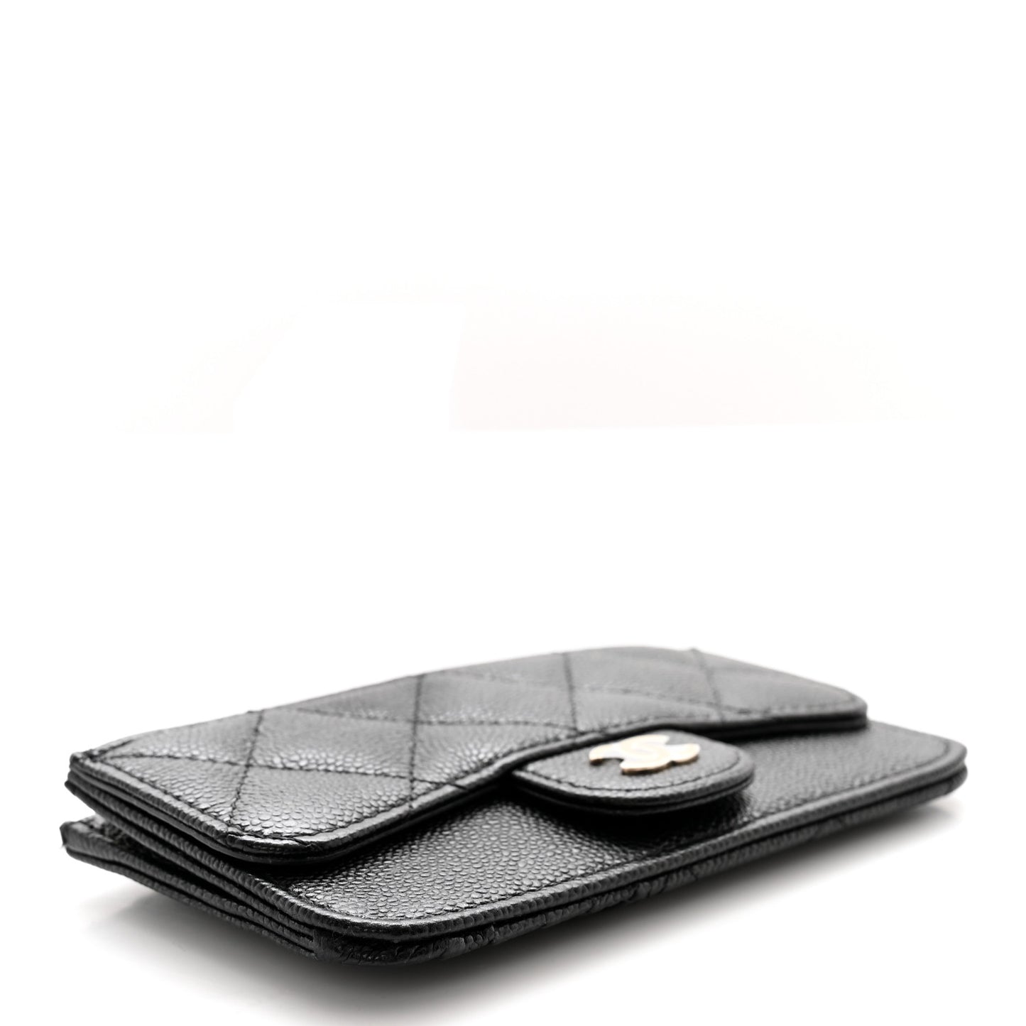 Caviar Quilted Flap Zip Card Holder Black