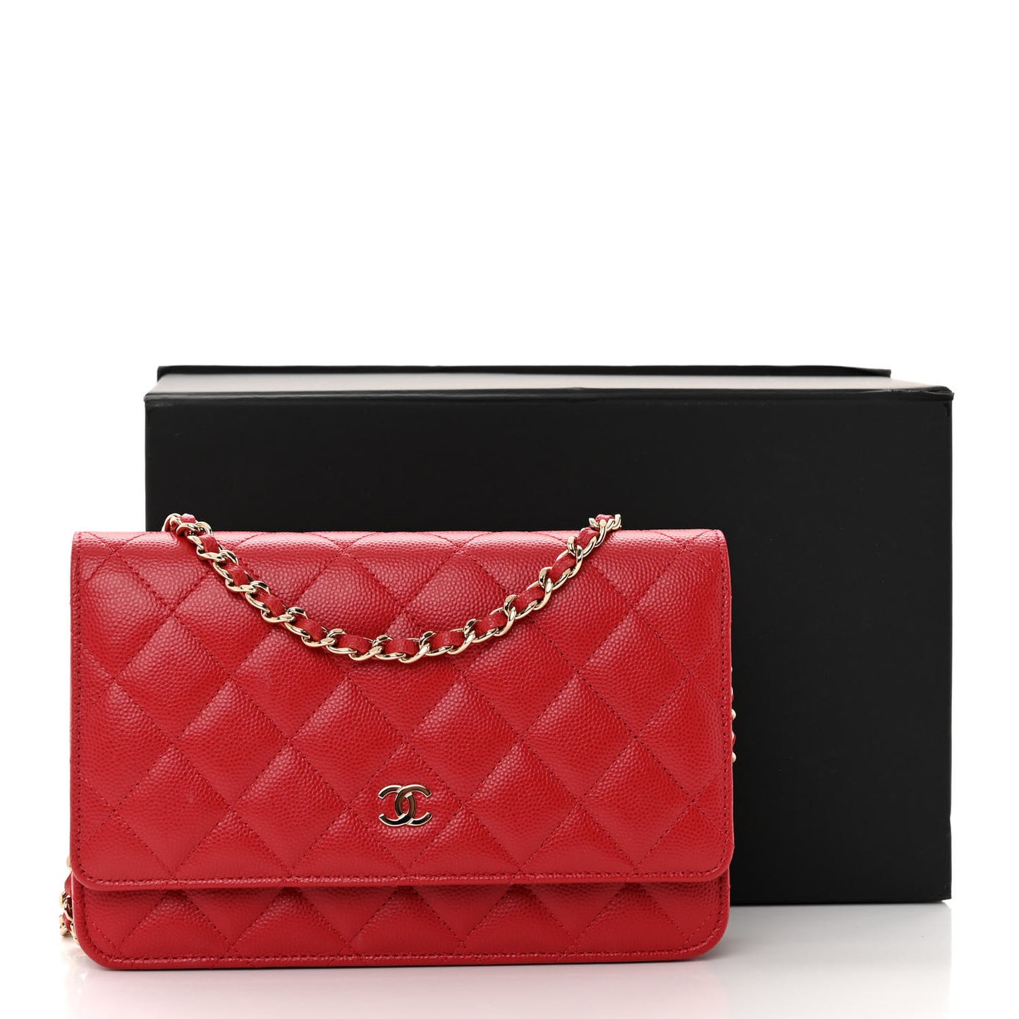 Caviar Quilted Wallet on Chain WOC Red