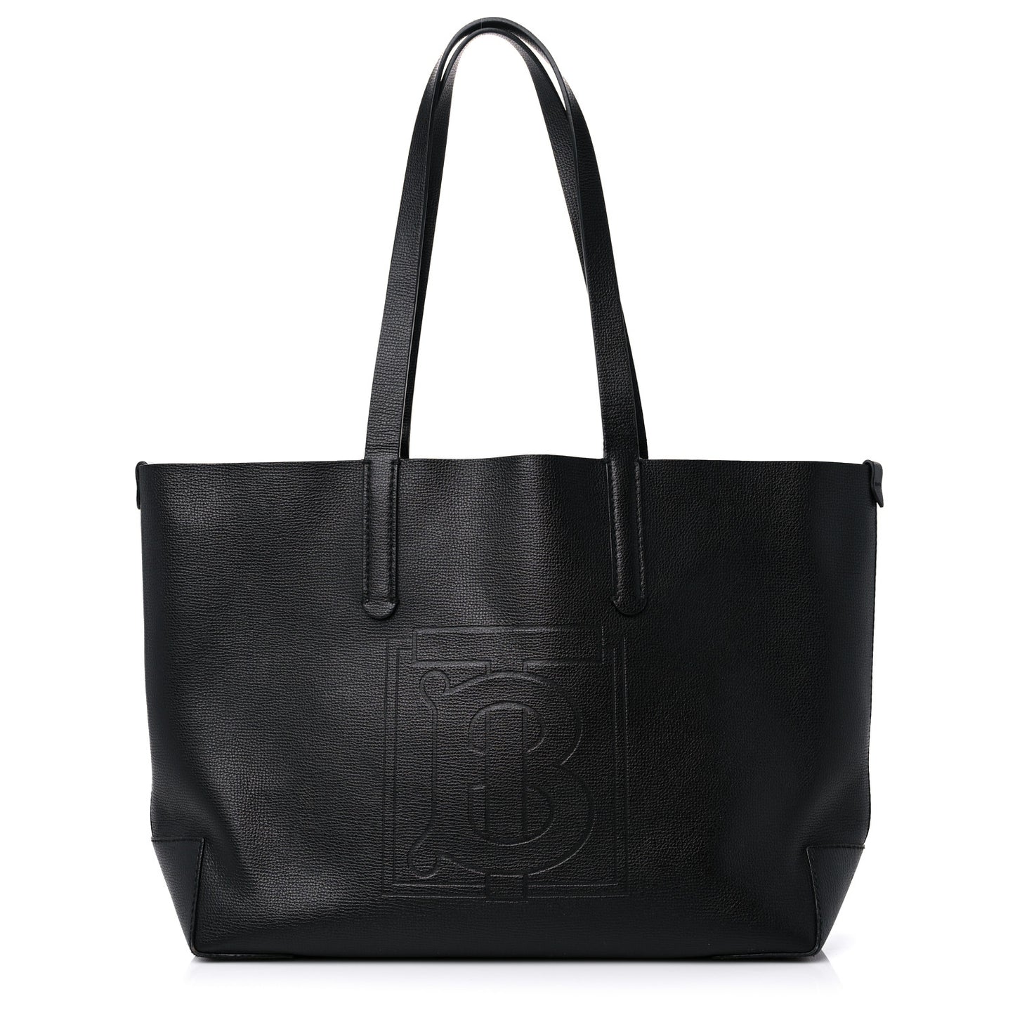 Calfskin TB Motif Embossed Medium Tote Black