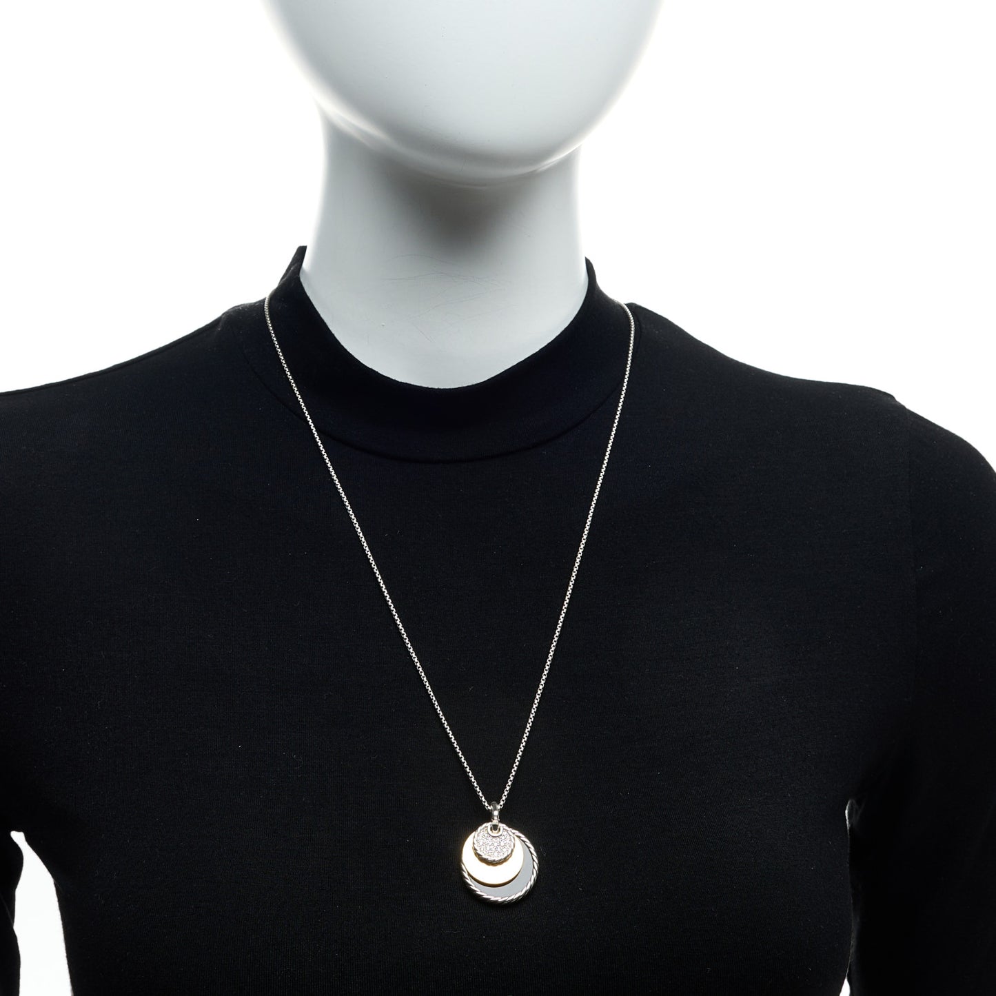Sterling Silver 18K Yellow Gold Diamond Black Onyx Mother of Pearl DY Elements Convertible Pendant Necklace
