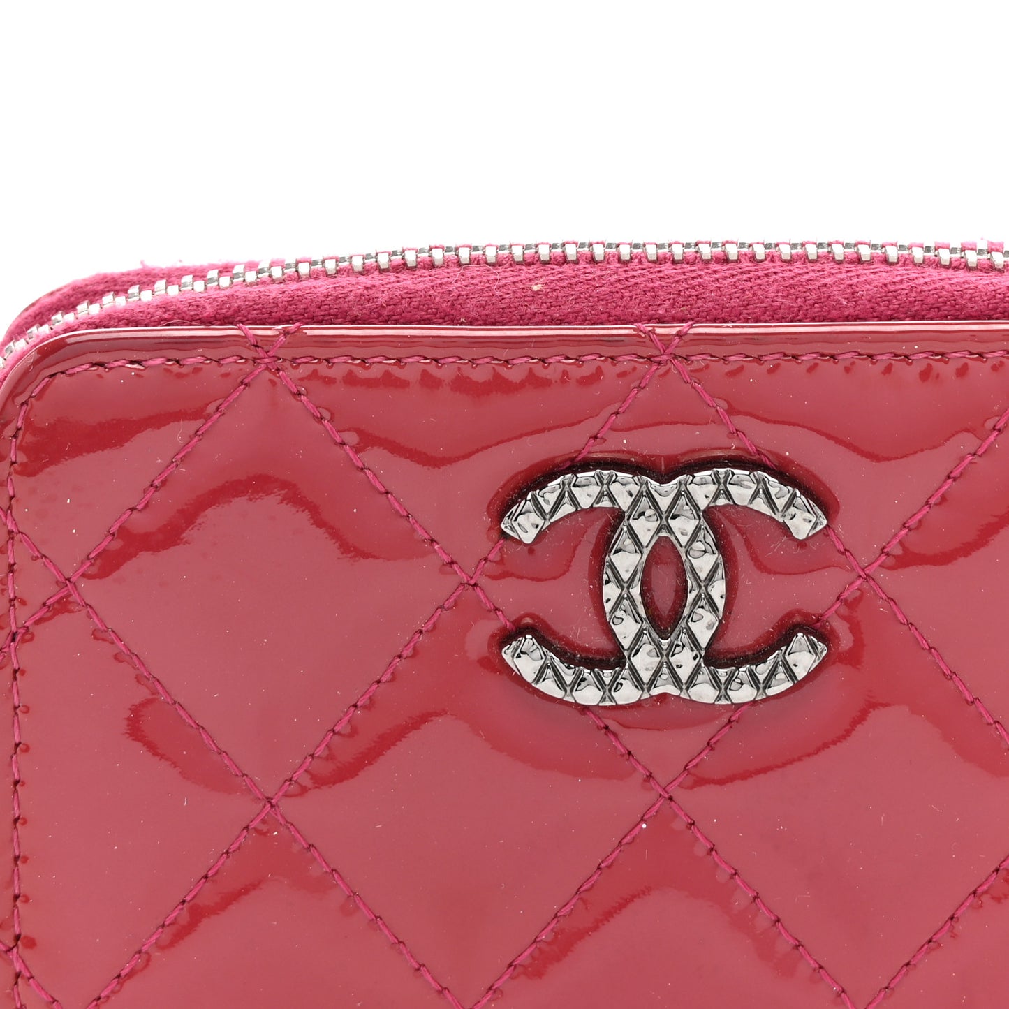 Patent Calfskin Quilted Brilliant Zip Coin Purse Wallet Red