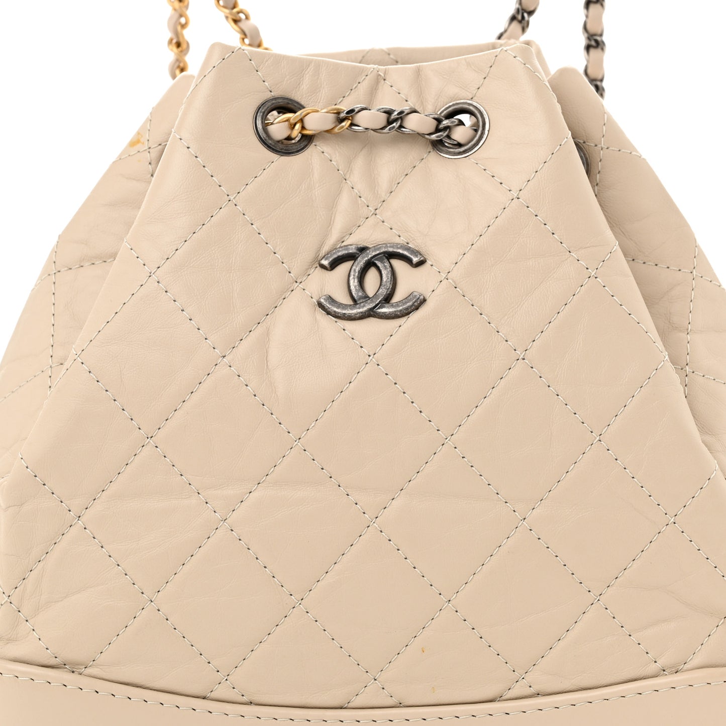 Aged Calfskin Quilted Small Gabrielle Backpack Beige