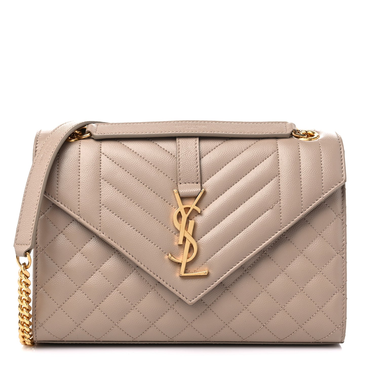 Grain De Poudre Textured Mixed Matelasse Medium Triquilt Monogram Satchel Dark Beige