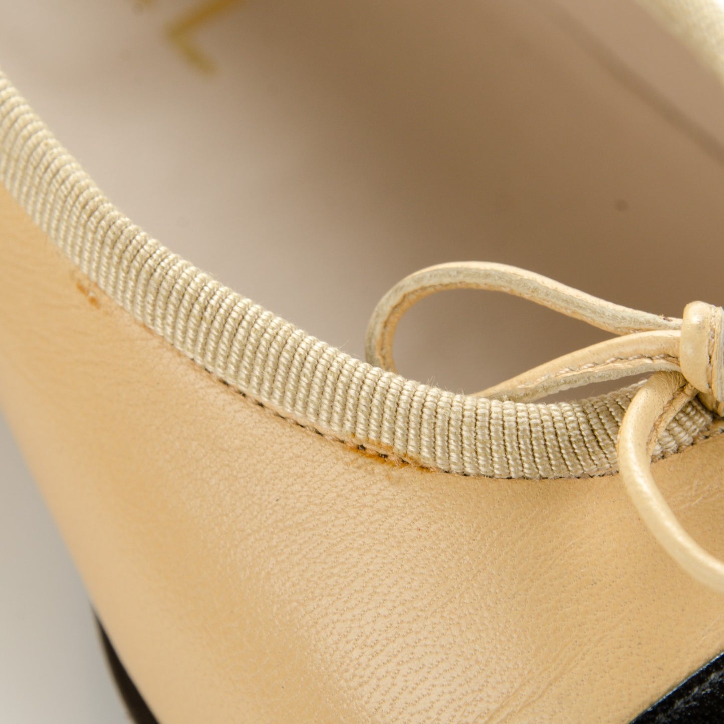 Lambskin Cap Toe Ballerina Flats 36.5 Beige Black