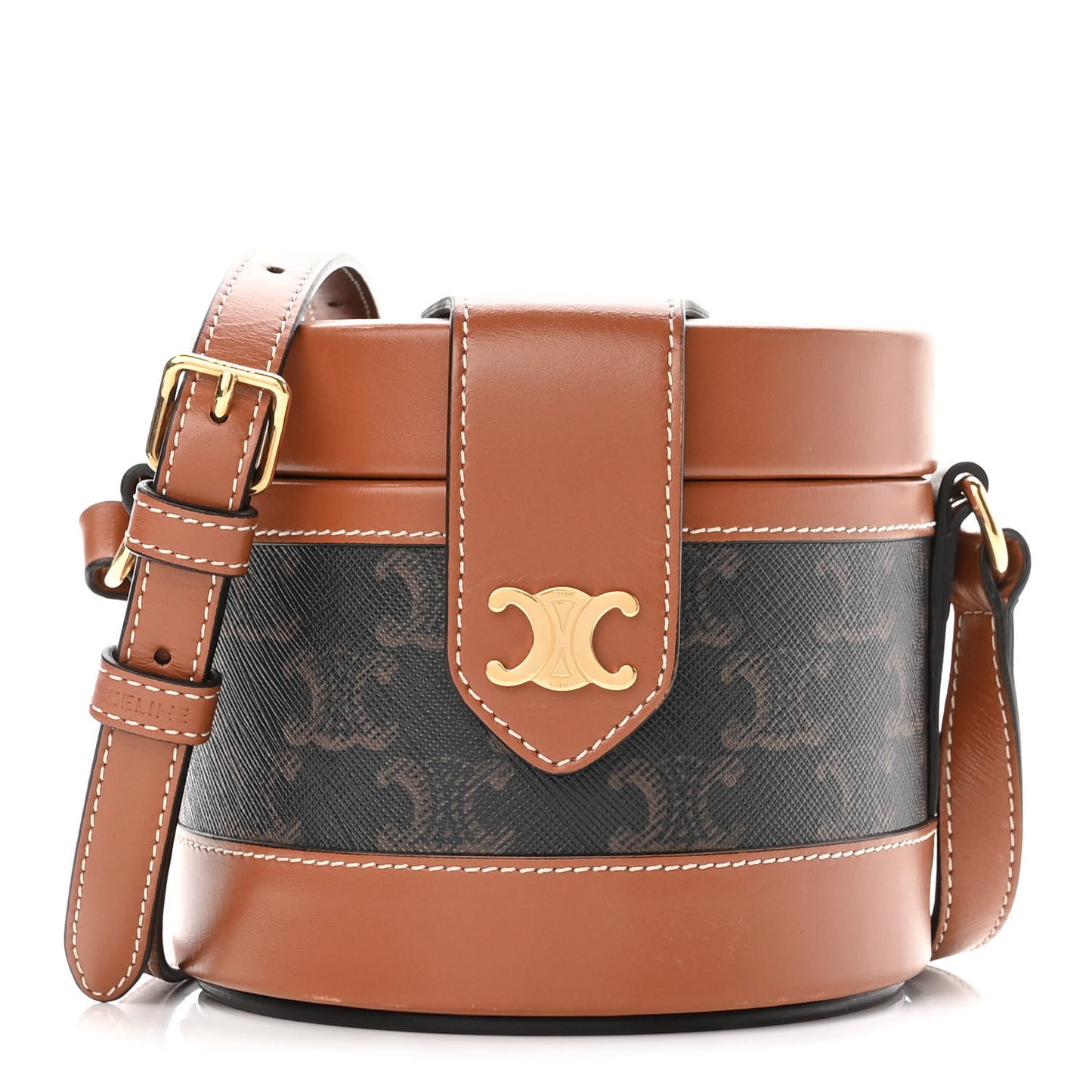Calfskin Triomphe Canvas Medium Tambour Bag Tan