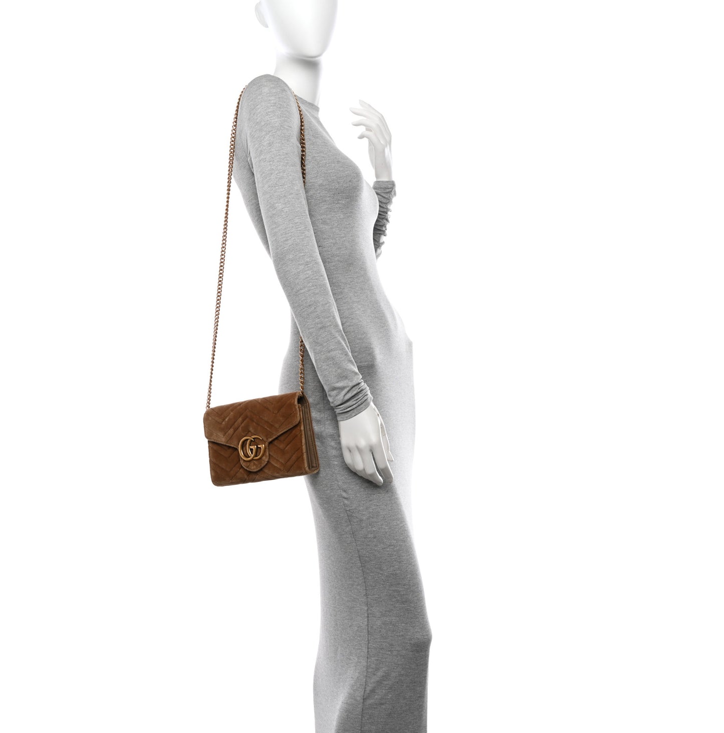 Velvet Matelasse GG Marmont Chain Wallet Taupe