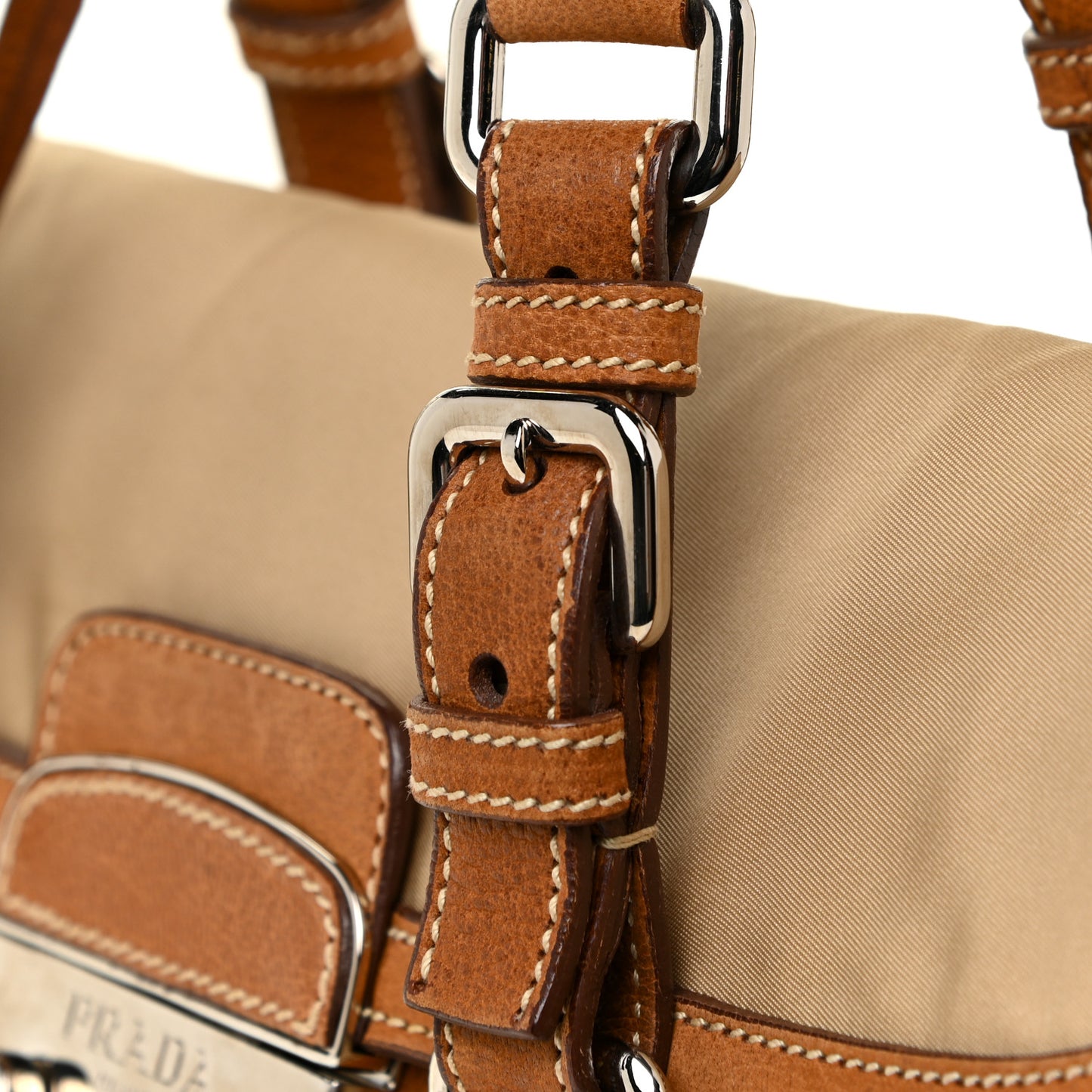 Tessuto Nylon Vitello Foldover Pushlock Satchel Beige
