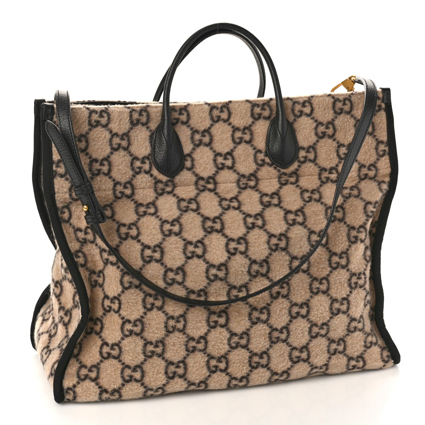 Covered Wool GG Monogram Large Tote Bag Beige Ebony
