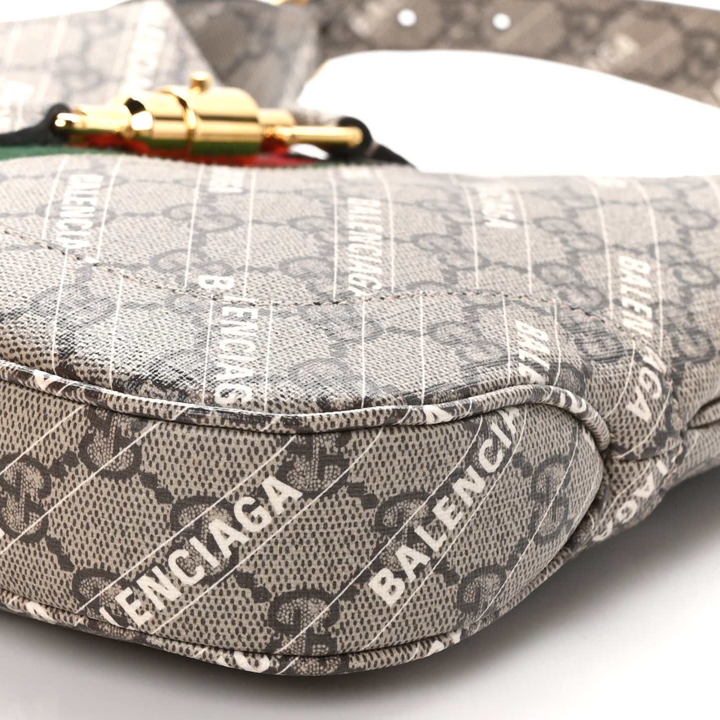 X BALENCIAGA GG Supreme Monogram Striped Logo Print Web Small Jackie 1961 Hobo Beige Ebony Mystic White