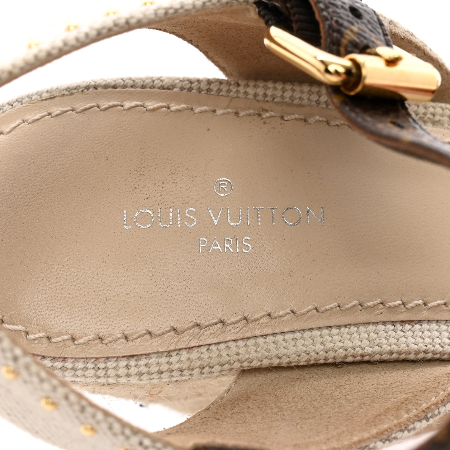 Canvas Patent Monogram Coastline Wedge Sandals 37 Beige
