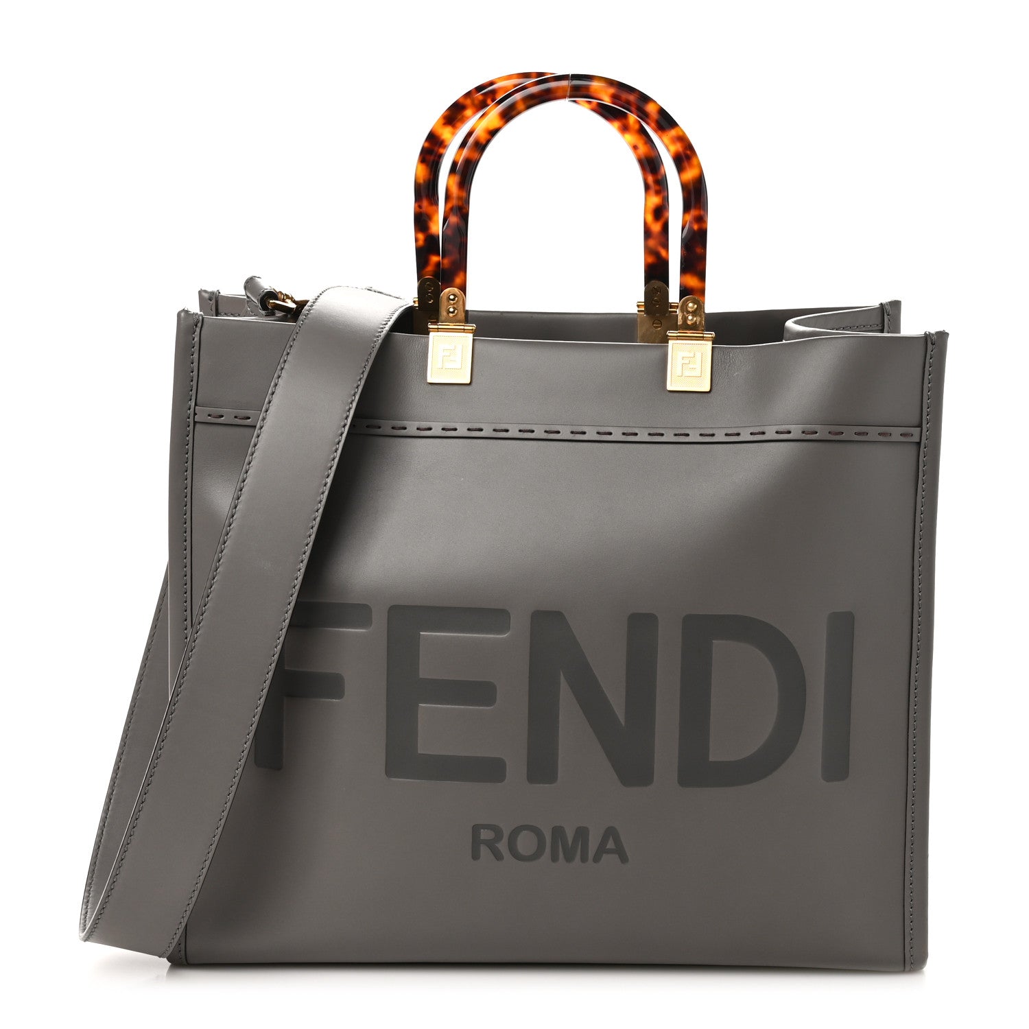 Fendi Vitello King Plexiglass Logo Embossed Medium Fendi Sunshine Shopper Tote Moon 1 of 9