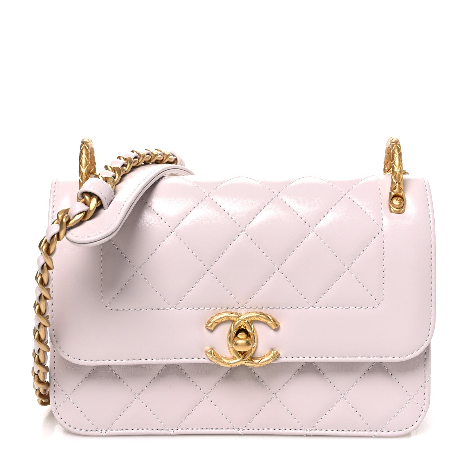 Chanel Shiny Calfskin Quilted Coco Crush Handle Flap Light Purple