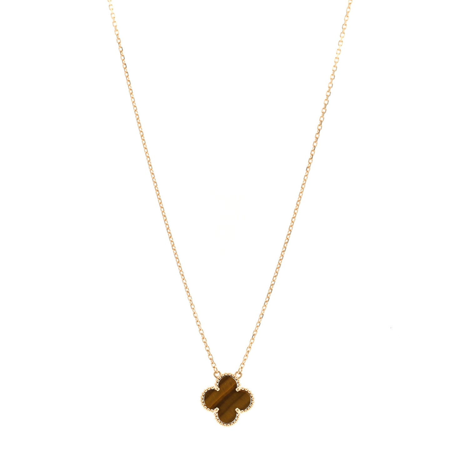 18K Yellow Gold Tiger Eye Vintage Alhambra Pendant Necklace