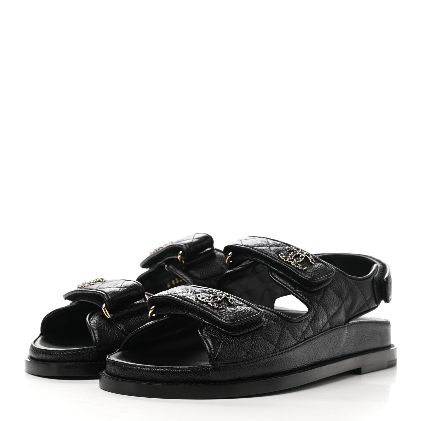 Grained Calfskin Velcro Dad Sandals 37 Black