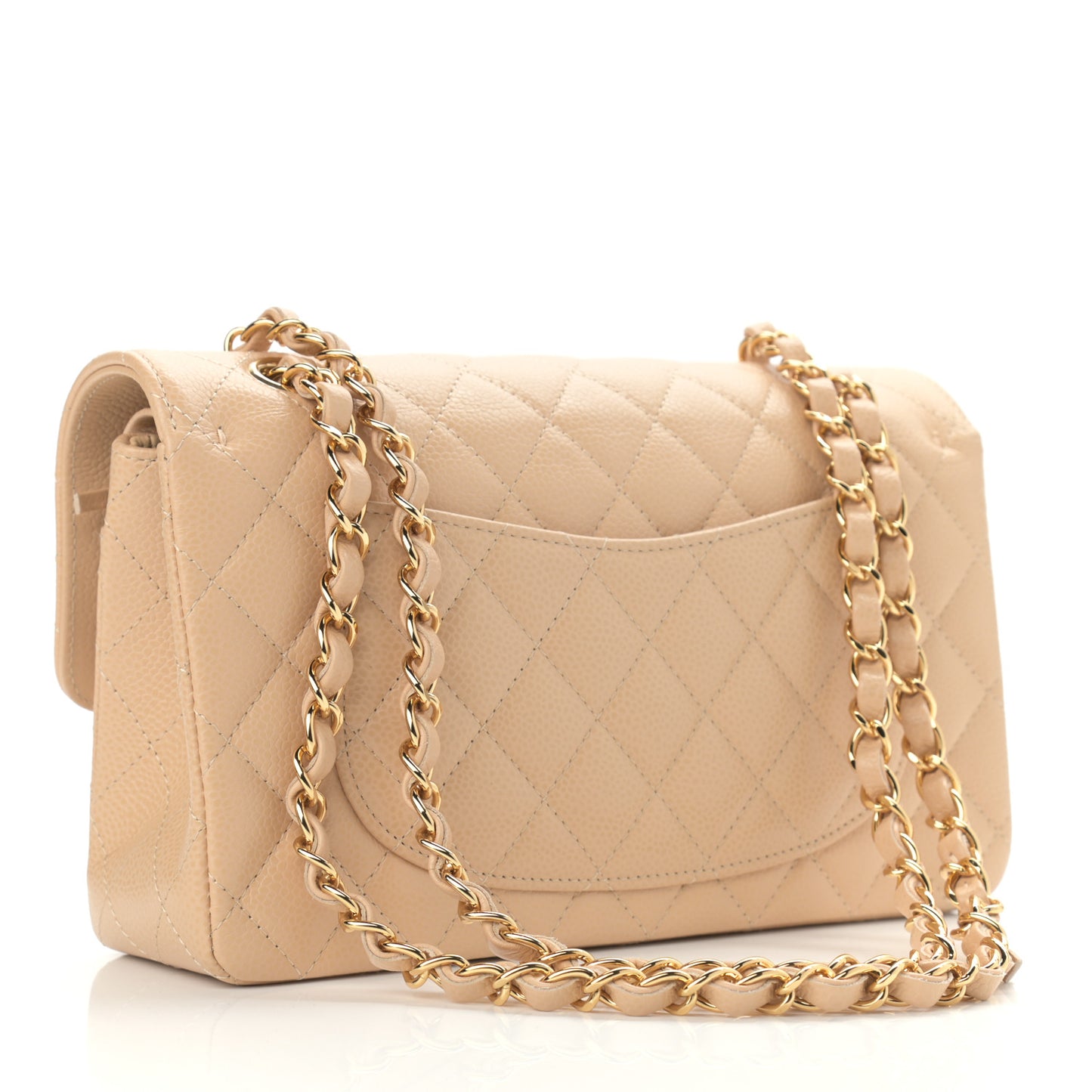 Caviar Quilted Small Double Flap Beige