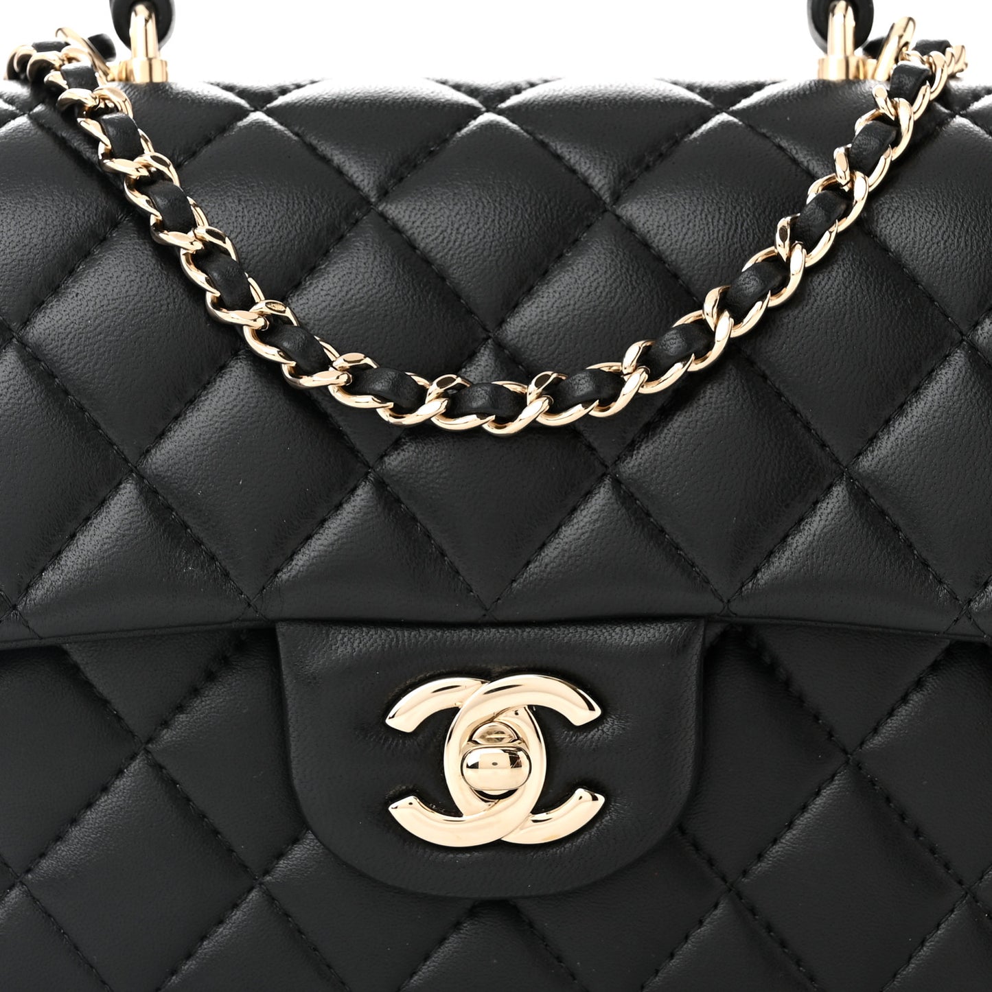 Lambskin Quilted Mini Top Handle Rectangular Flap Black