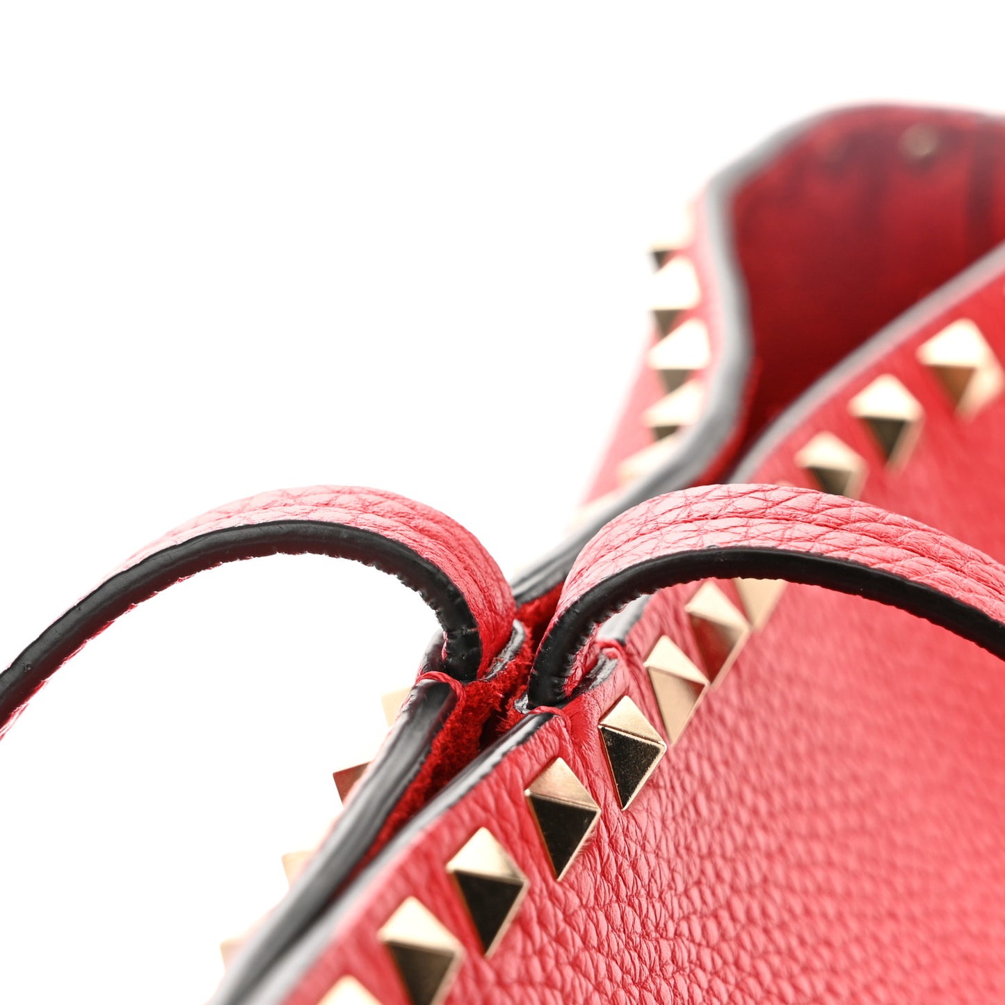 Grained Calfskin Rockstud Shoulder Tote Rouge Pur