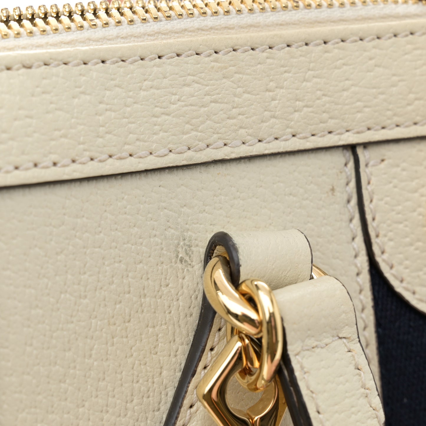 Textured Calfskin Web Small Ophidia Tote Bag Mystic White