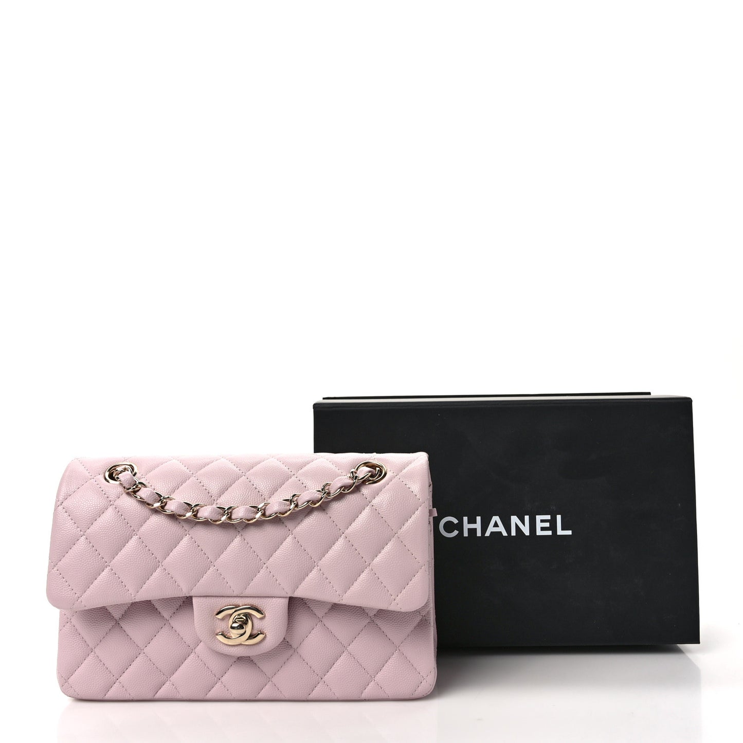 Caviar Quilted Small Double Flap Light Pink