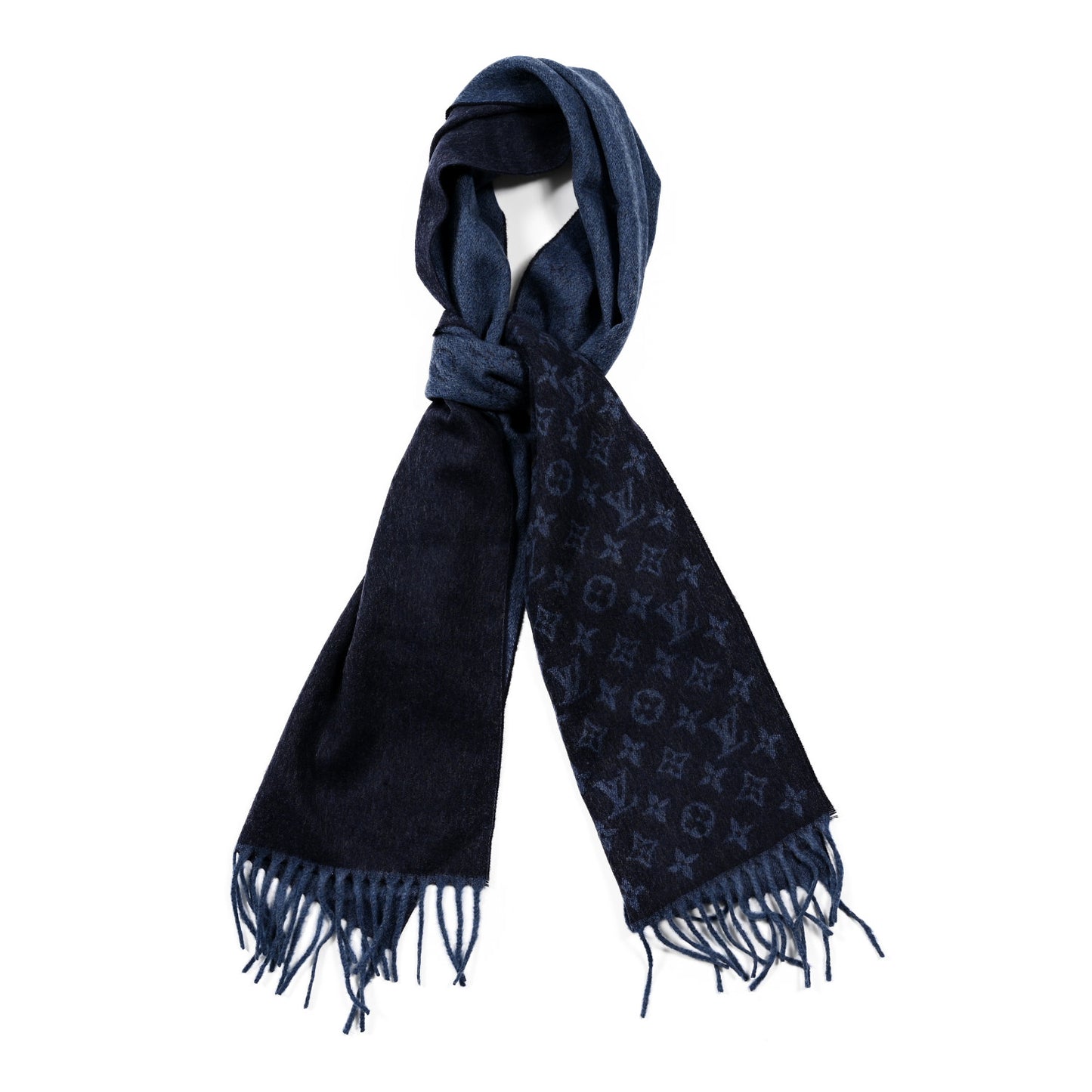 Cashmere Wool Monogram Gradient Scarf Navy