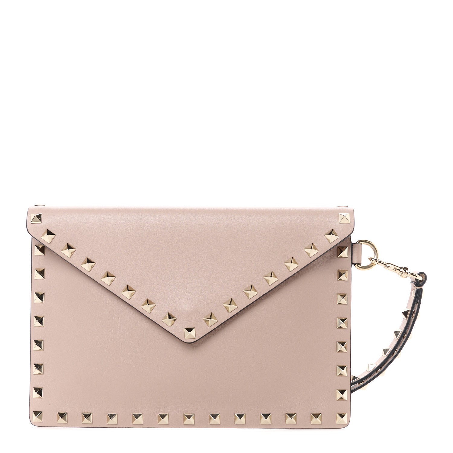 Valentino Garavani Vitello Medium Rockstud Envelope Flat Wristlet Pouch Poudre 1 of 9