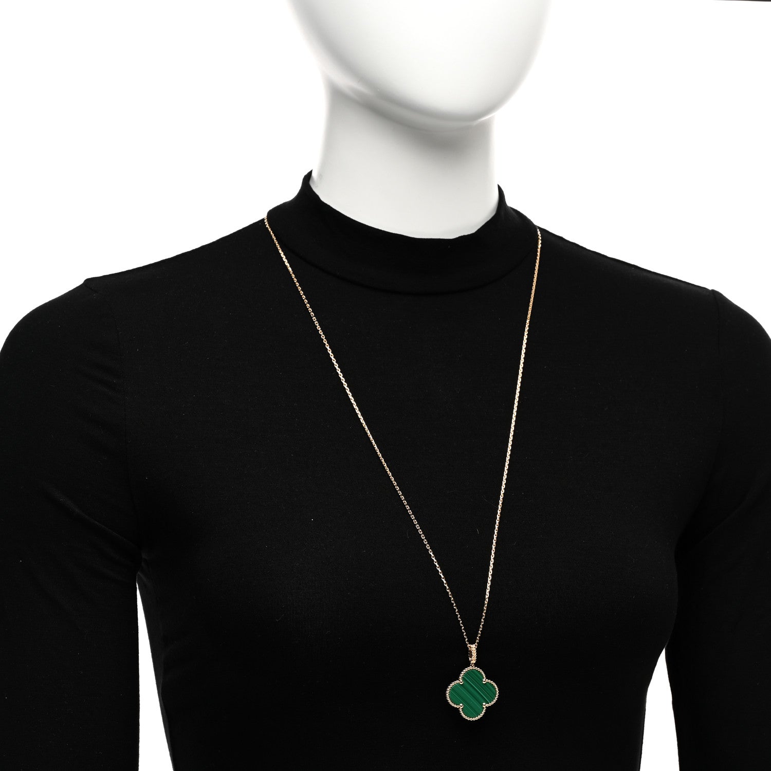 Van Cleef & Arpels 18K Yellow Gold Malachite Magic Alhambra Pendant Necklace 2 of 6
