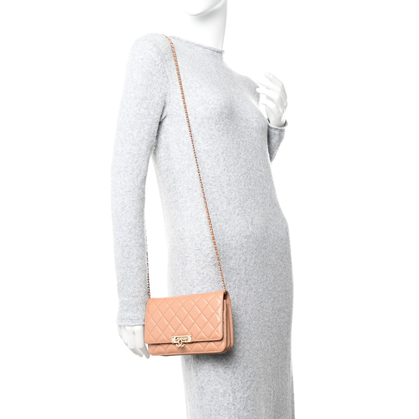 Caviar Quilted Golden Class Wallet On Chain WOC Beige