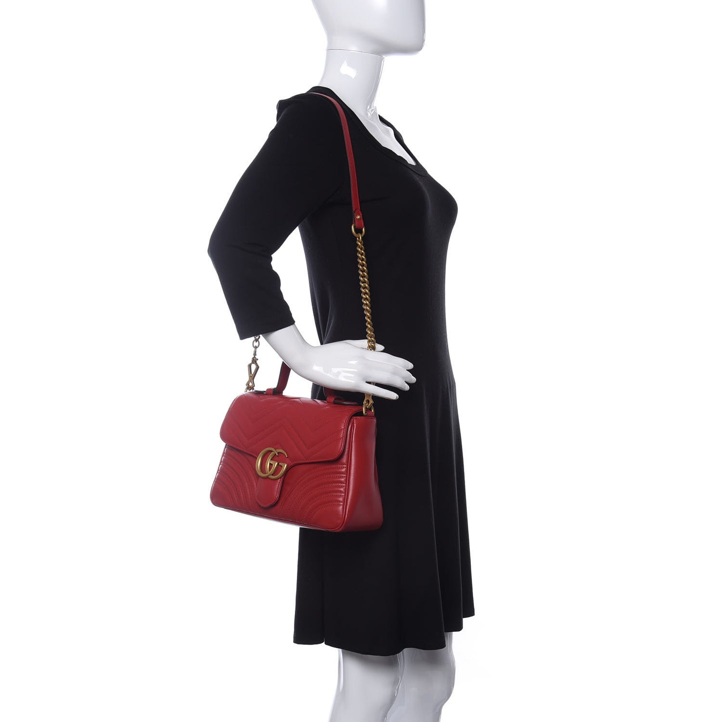 Calfskin Matelasse Small GG Marmont Top Handle Shoulder Bag Hibiscus Red