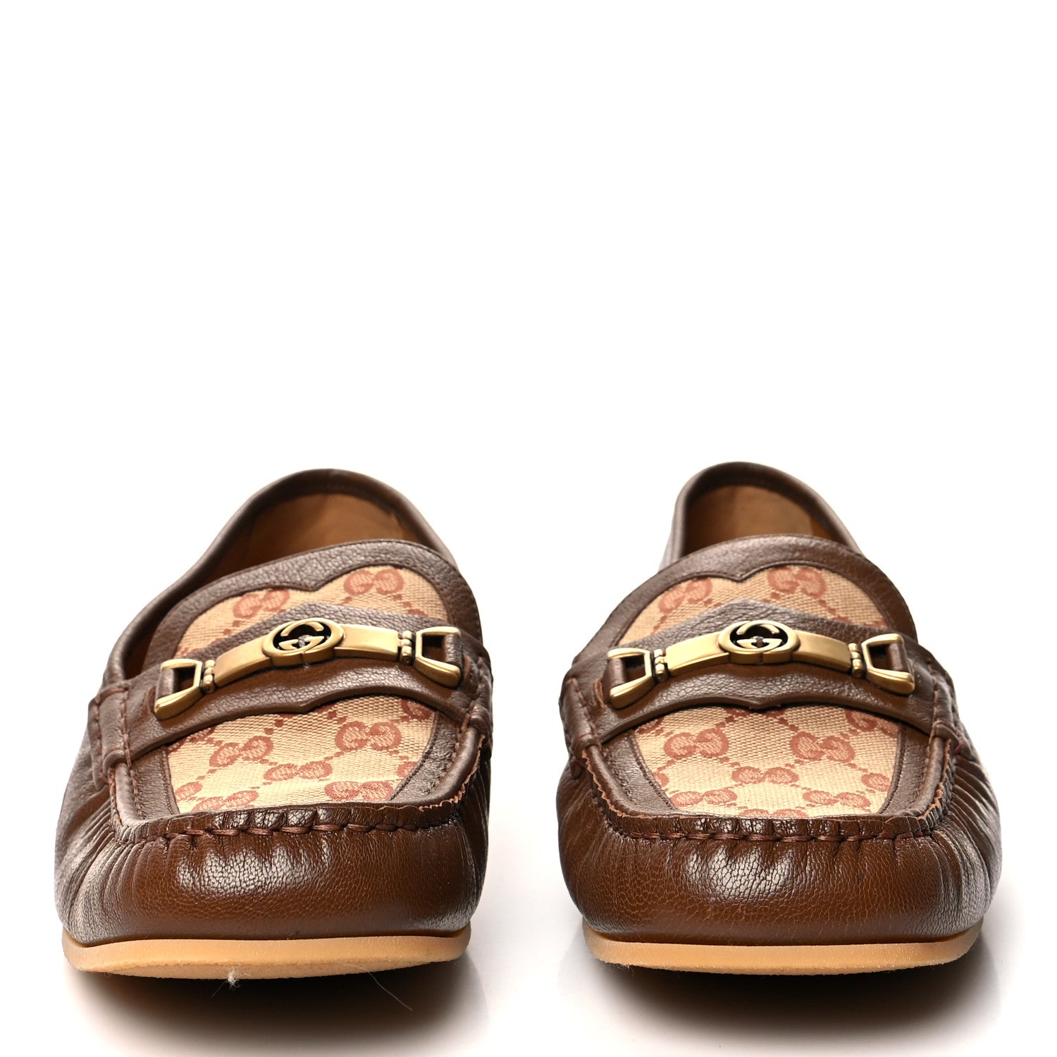 Gucci GG Monogram Mens Driver Loafers 10.5 Beige Ruggine Cuir 2 of 10