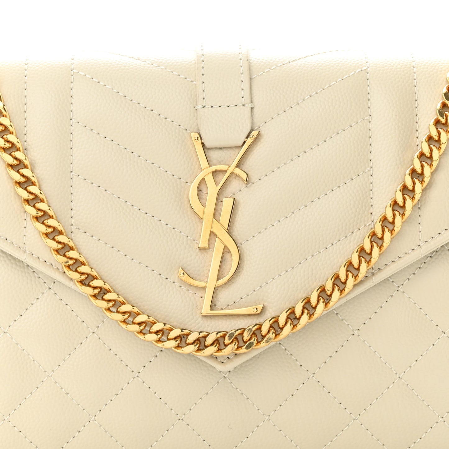 Grain De Poudre Mixed Matelasse Triquilt Monogram Chain Wallet Crema Soft