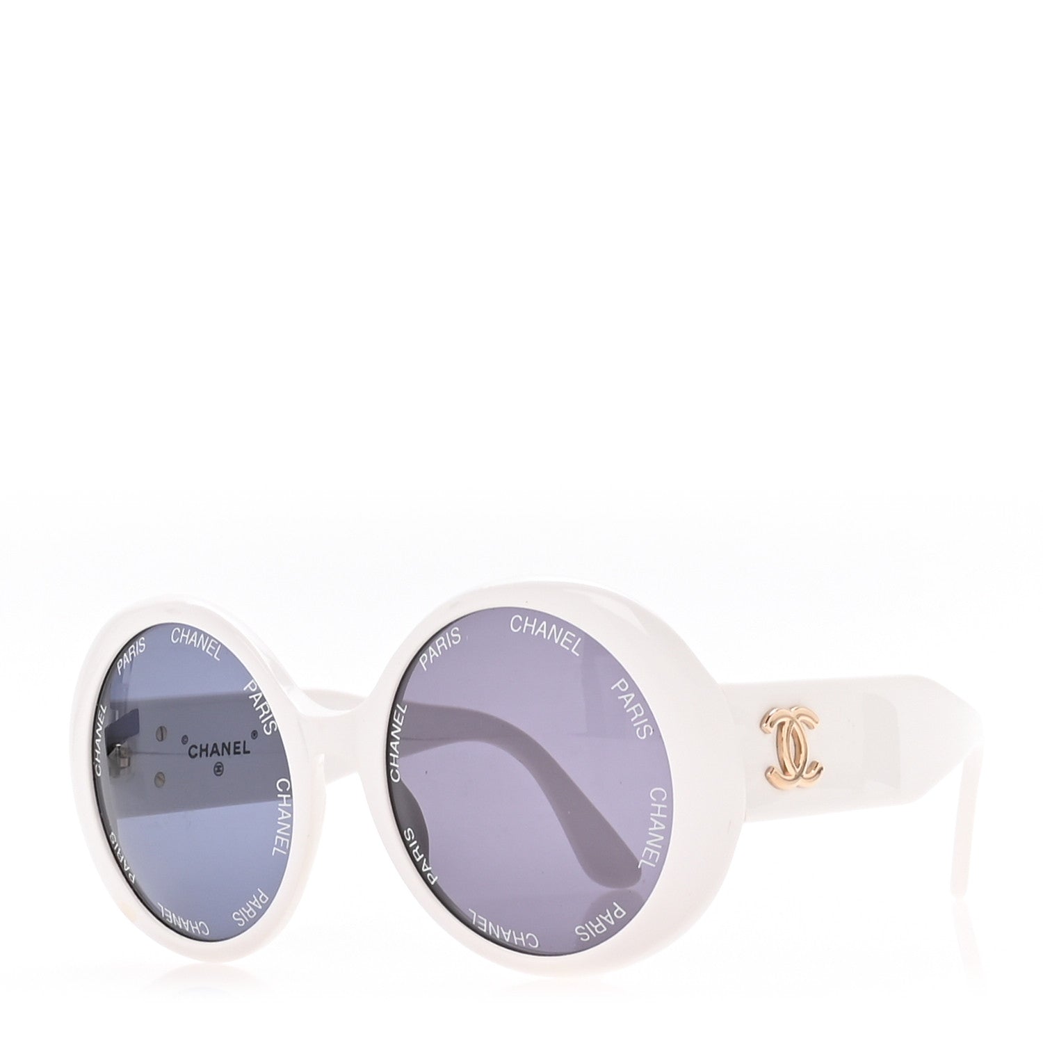 Chanel Acetate Logo Round Sunglasses 01949 White 1875718