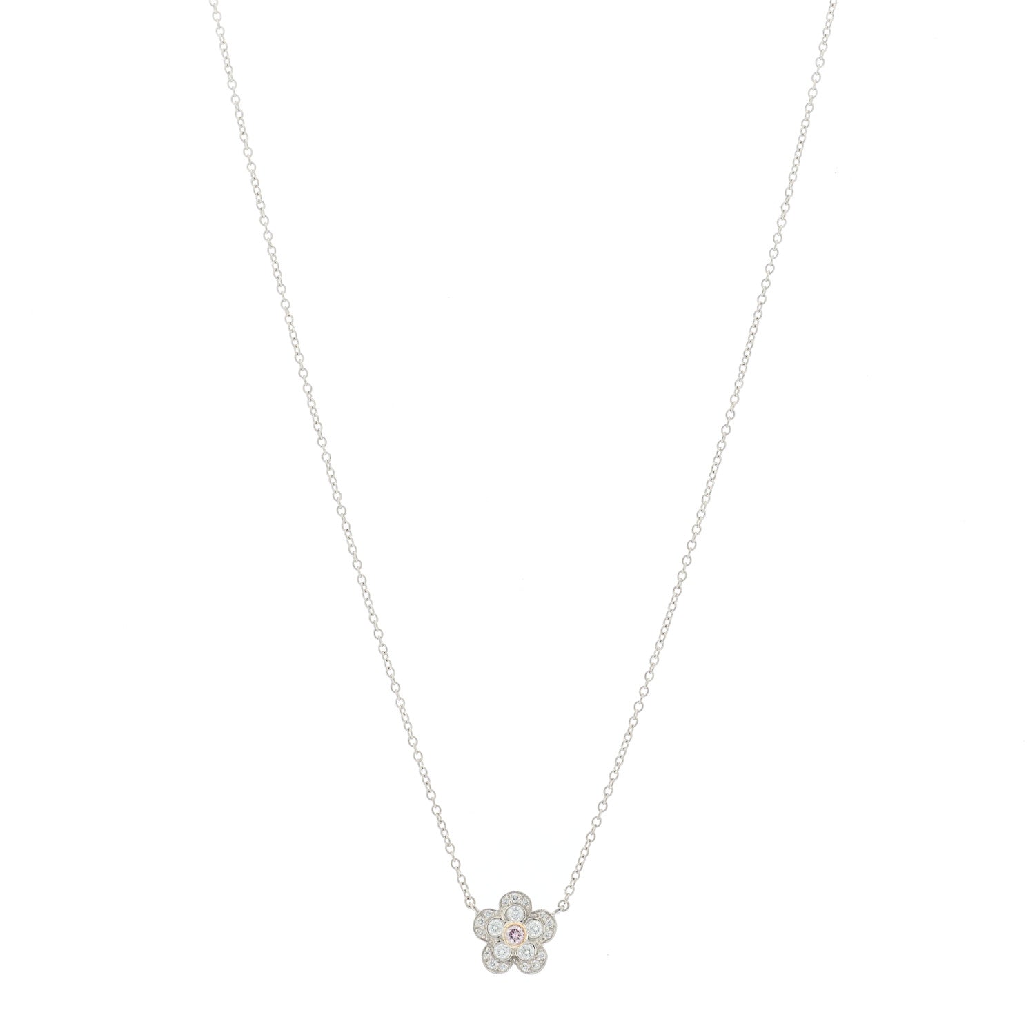 Tiffany Platinum 18K Rose Gold Pink Diamond Enchant Flower Pendant