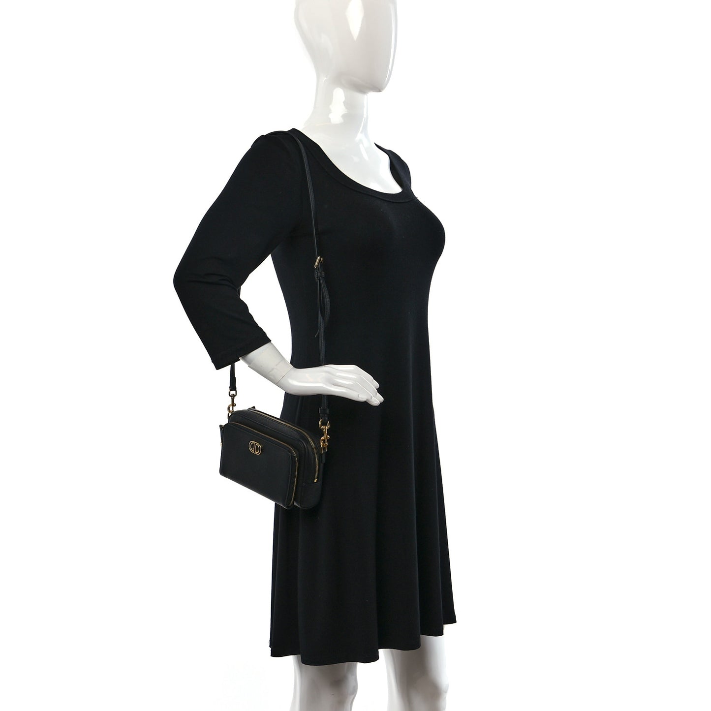 Grained Calfskin Caro Double Pouch Black