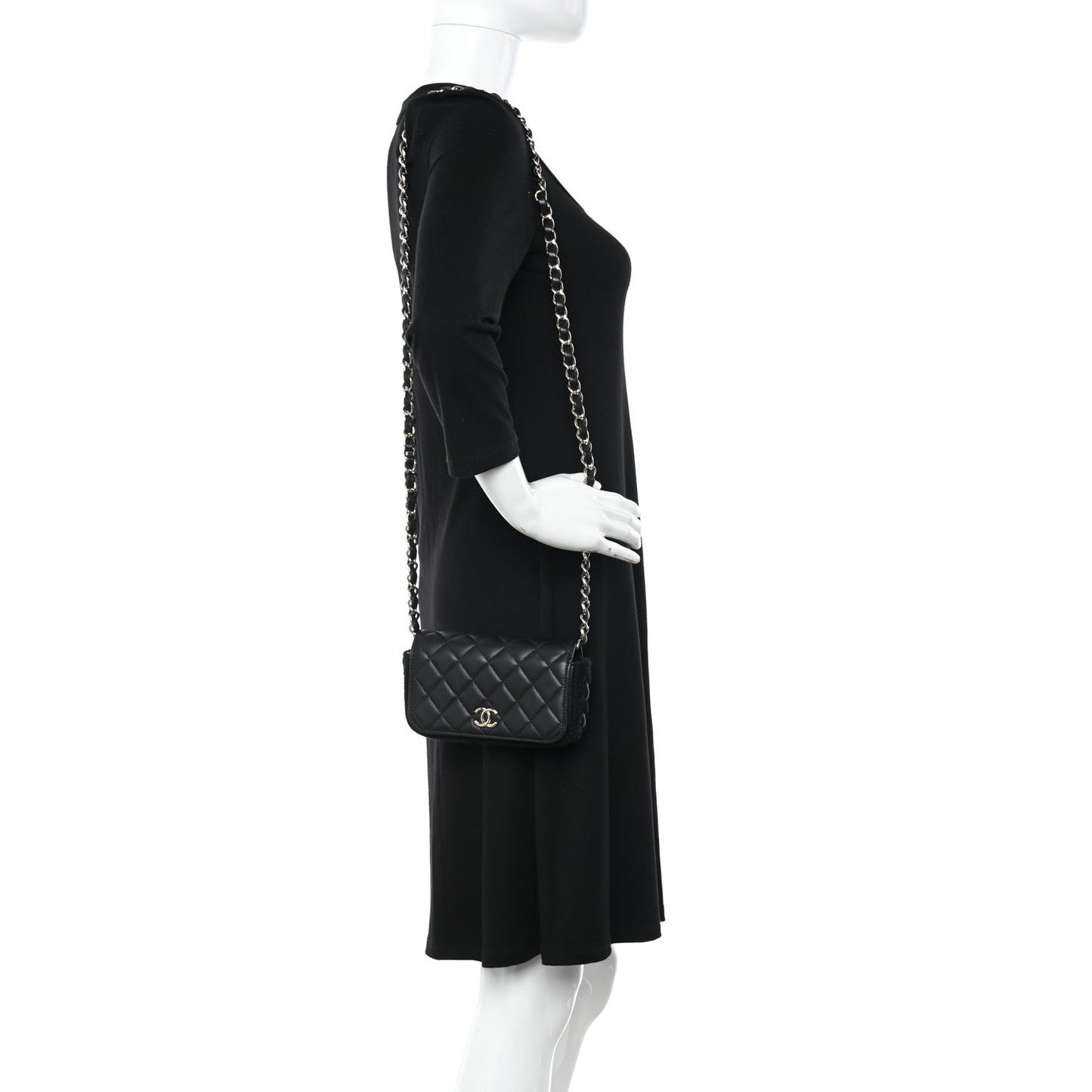 Lambskin Crochet Quilted Flap Phone Holder Black