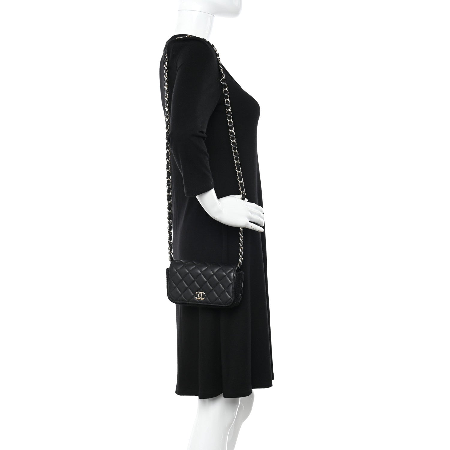 Chanel Lambskin Crochet Quilted Flap Phone Holder Black 2 of 11
