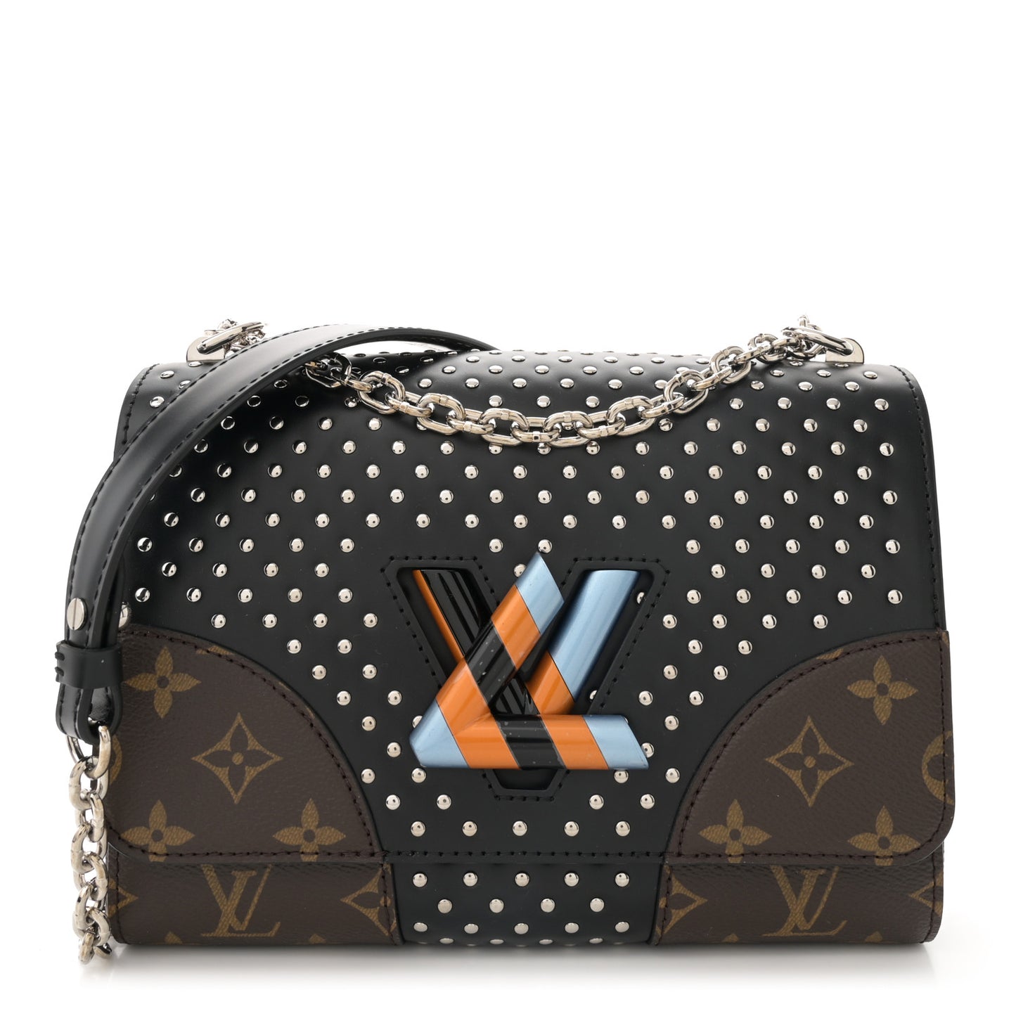 Calfskin Monogram Twist Studded Shoulder Bag MM Black