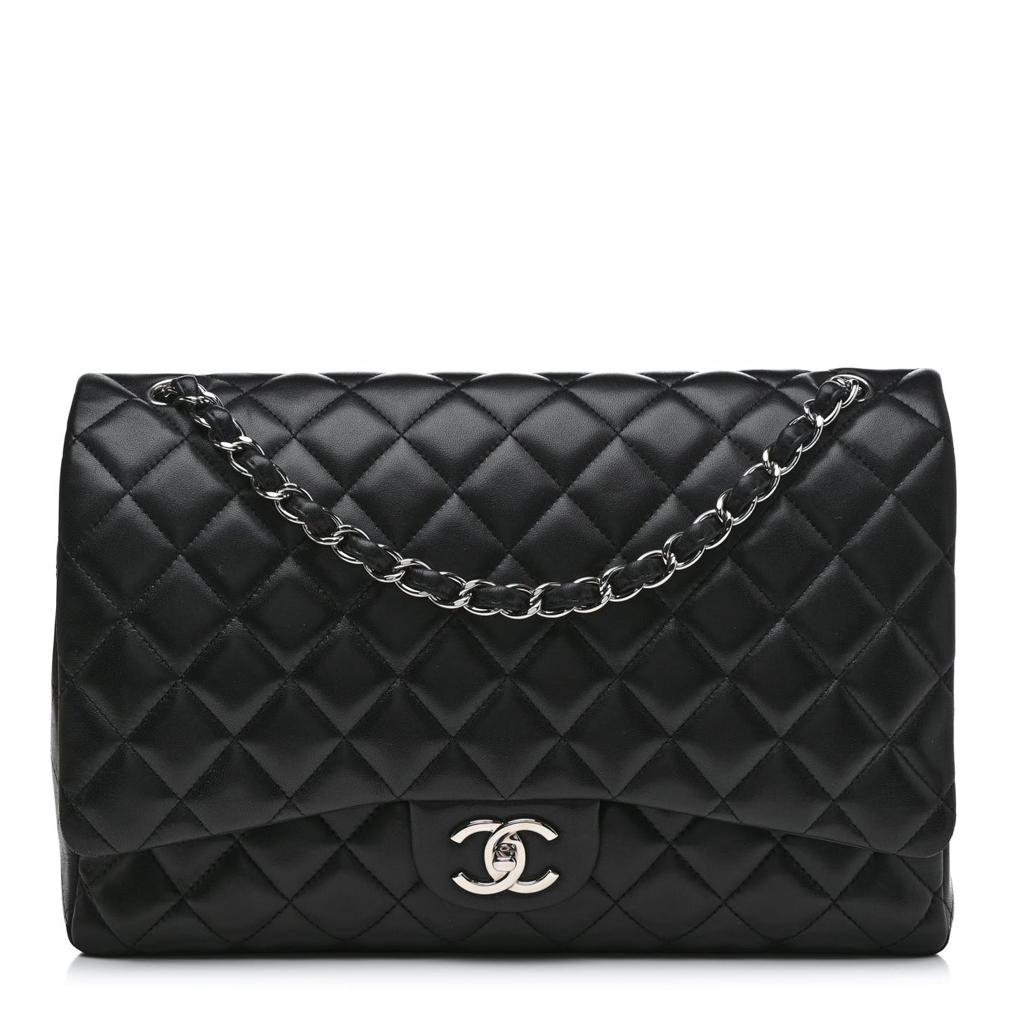 Lambskin Quilted Maxi Double Flap Black