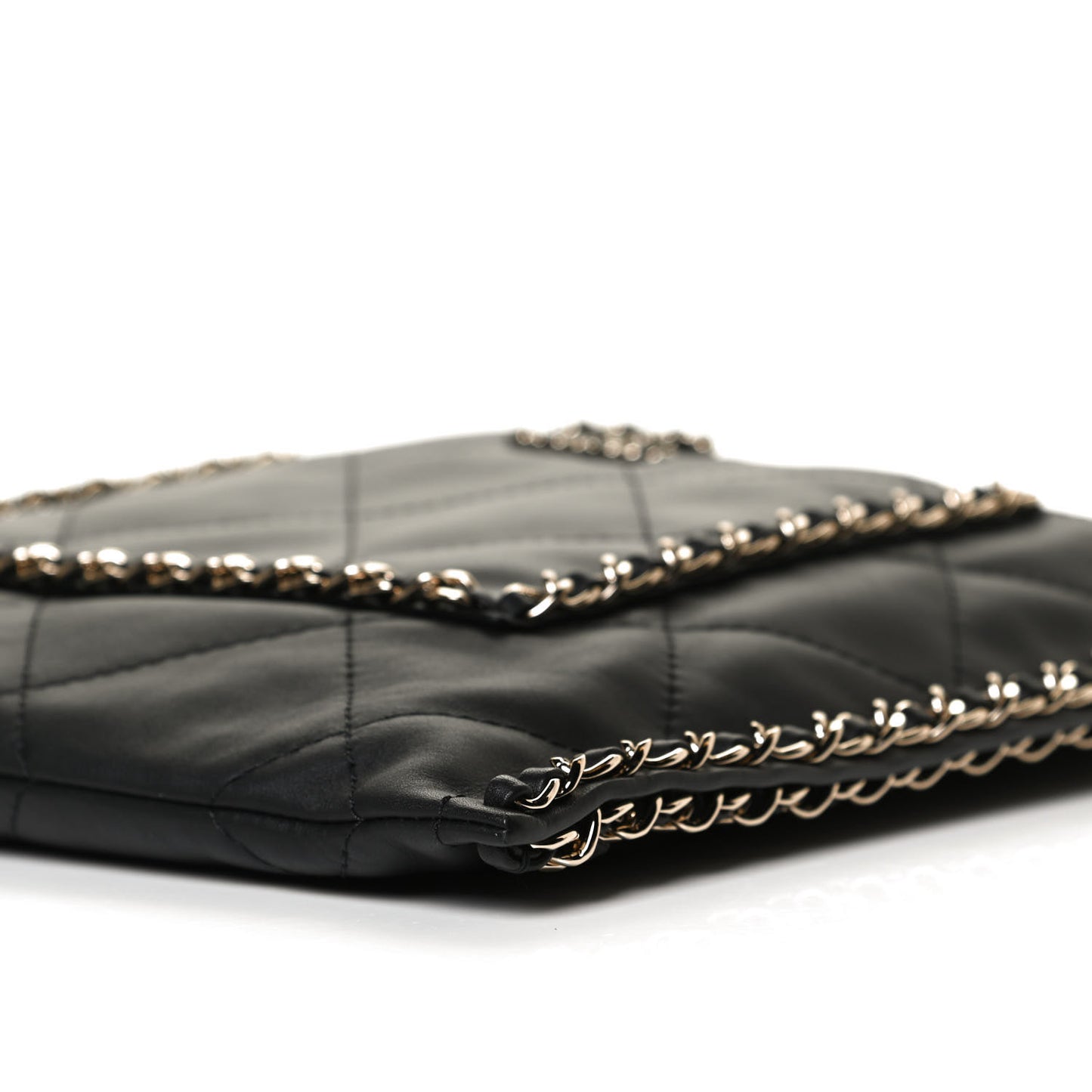 Calfskin Quilted Chain Flat Tote Black