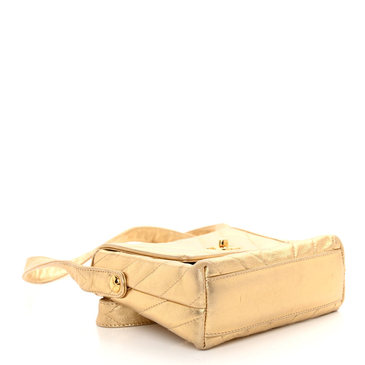 Metallic Lambskin Chevron Quilted Micro Flap Bag Gold