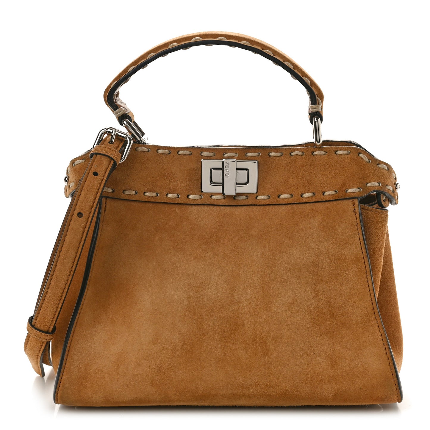 Suede Macro Stitchings Mini Peekaboo Iconic Satchel Marrone