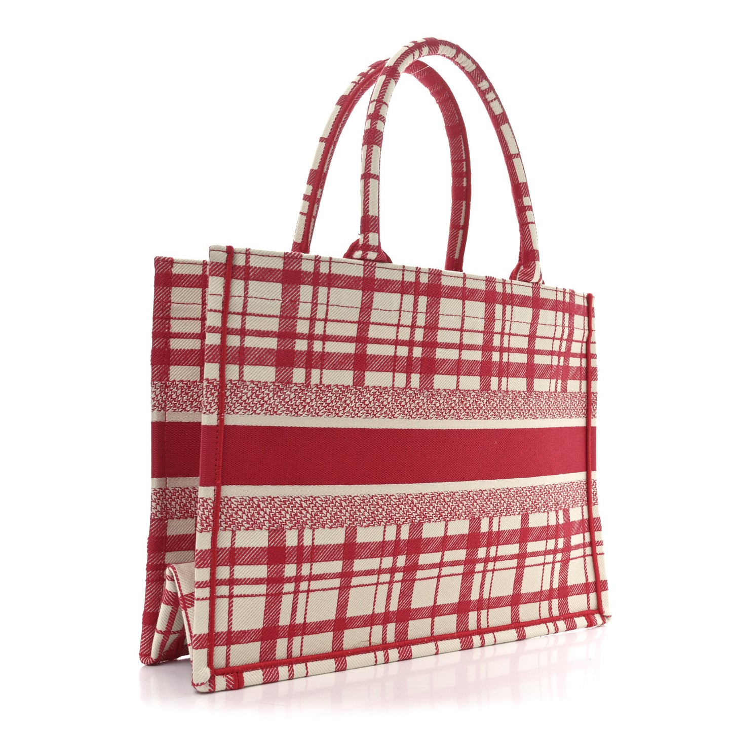 Canvas Embroidered Medium Check'n'Dior Book Tote Red Multicolor