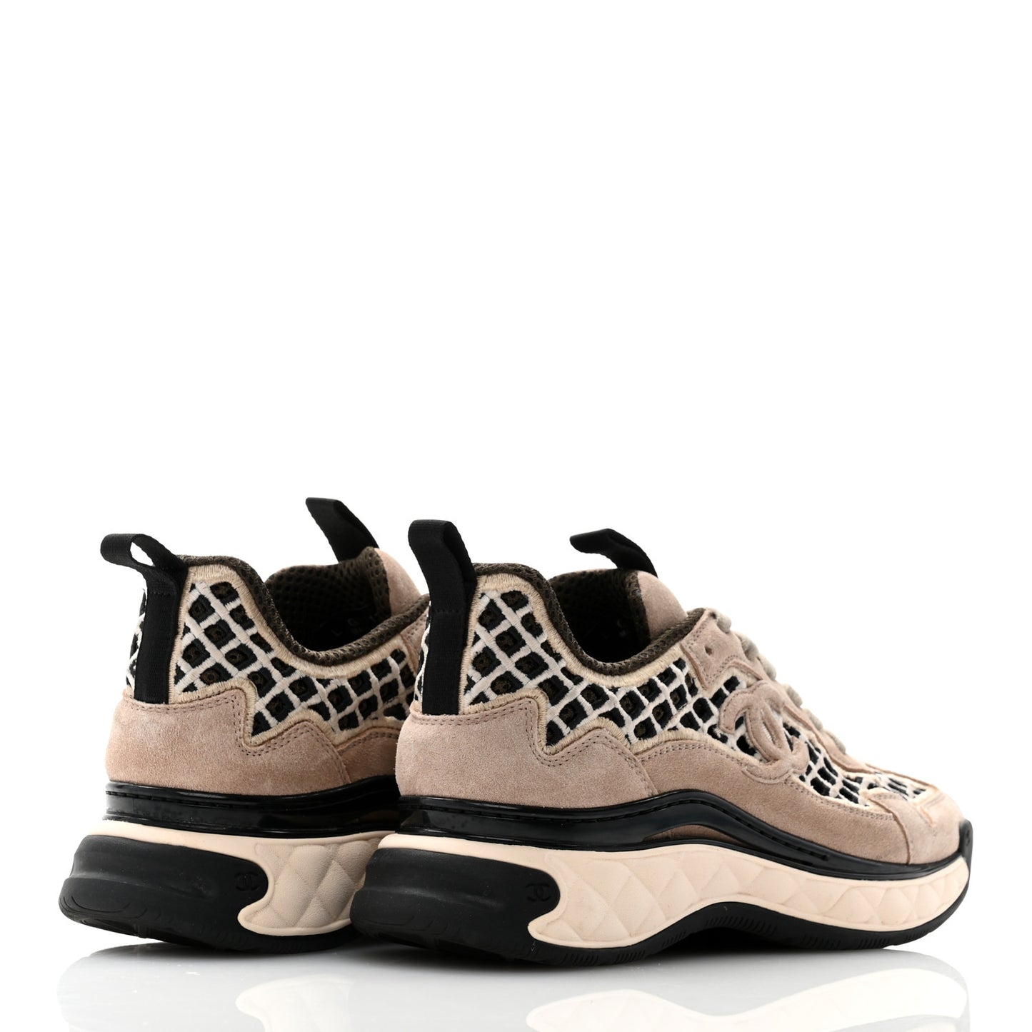 Suede Calfskin Embroidered CC Sneakers 37 Beige Black