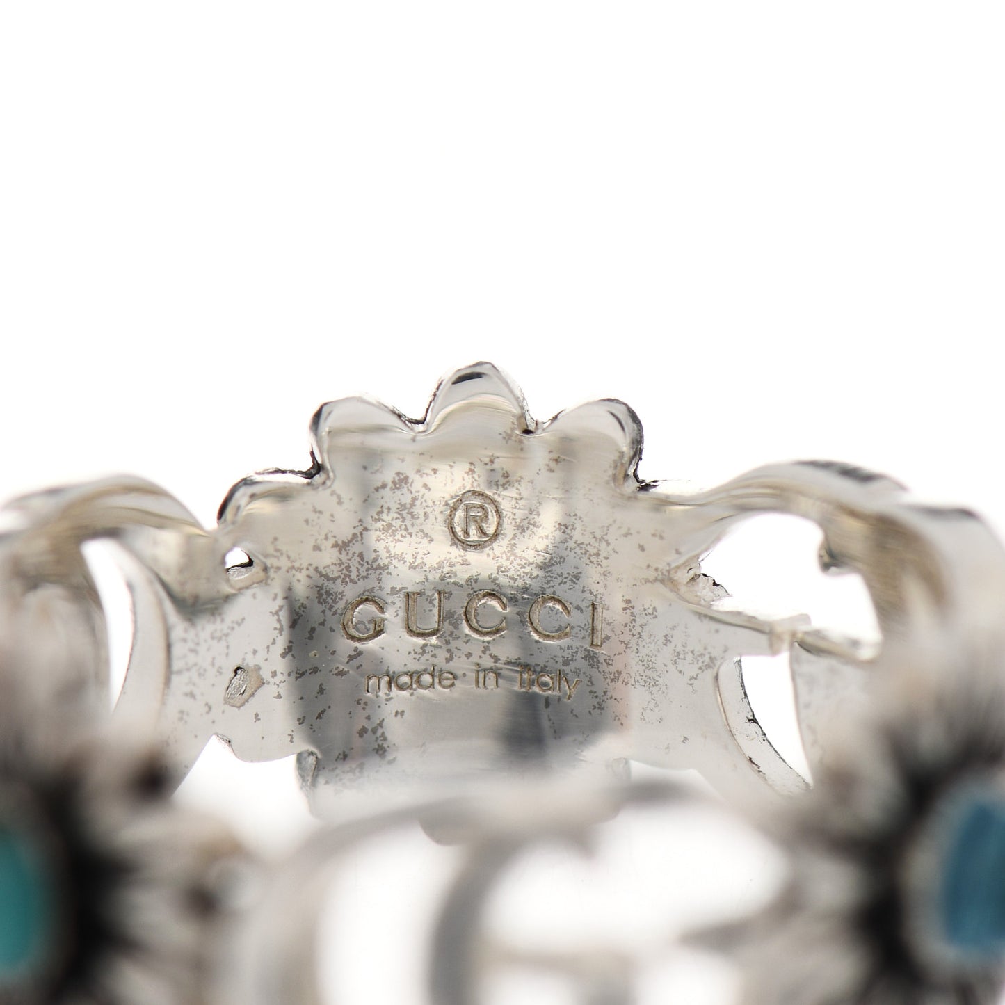 Sterling Silver Mother of Pearl Blue Topaz Flower Marmont Double G Ring 54 7