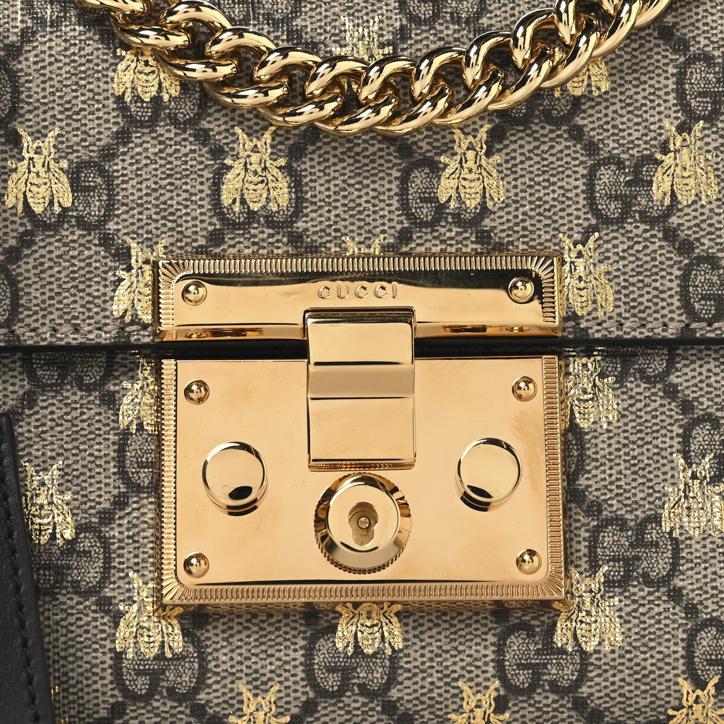 GG Supreme Monogram Bees Small Padlock Shoulder Bag Black
