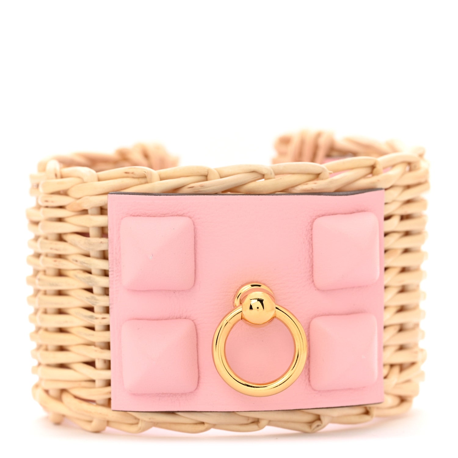 Hermes Wicker Swift Medor Picnic Cuff Bracelet T2 Rose Sakura