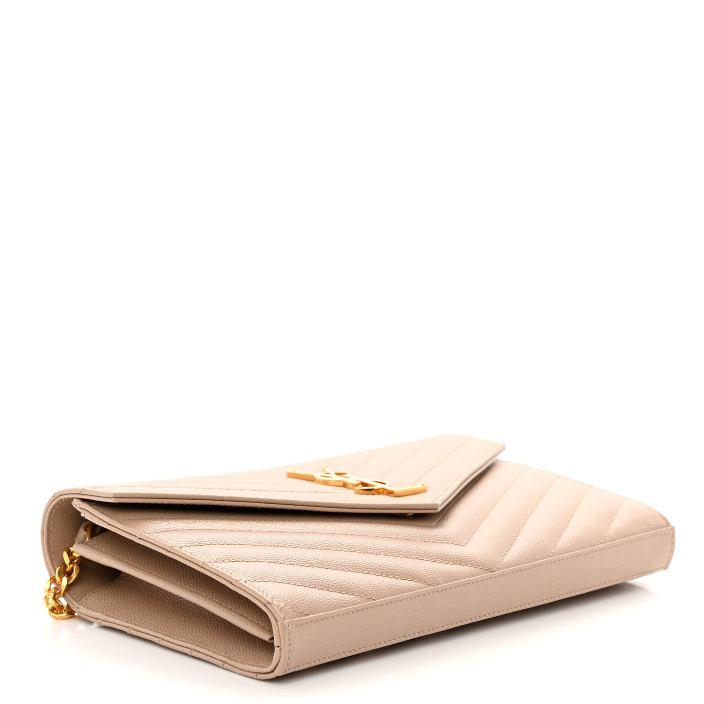 Grain De Poudre Matelasse Chevron Monogram Chain Wallet Dark Beige