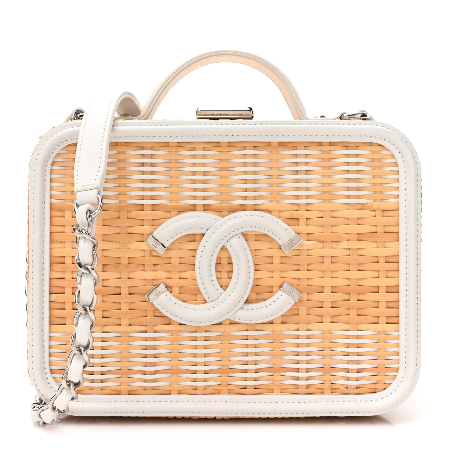 Raffia Calfskin CC Filigree Vanity Case White