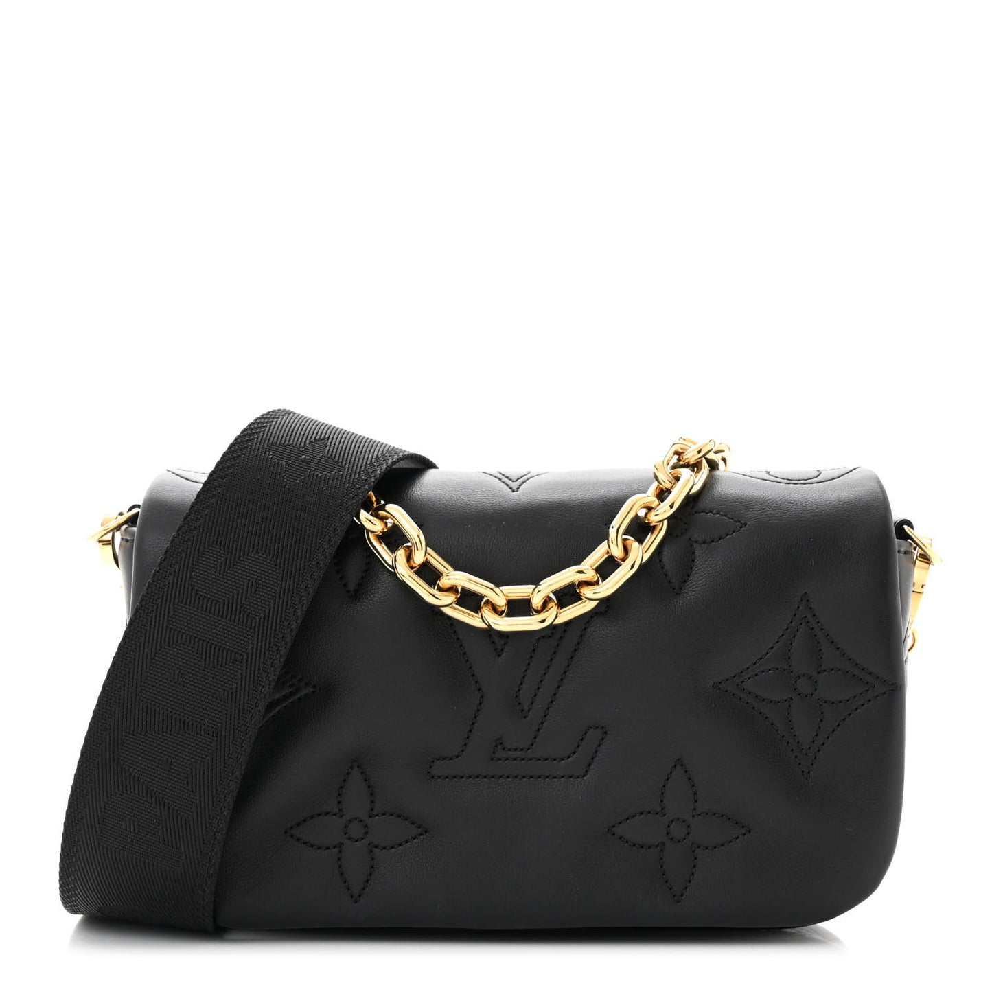Calfskin Bubblegram Wallet On Strap Black