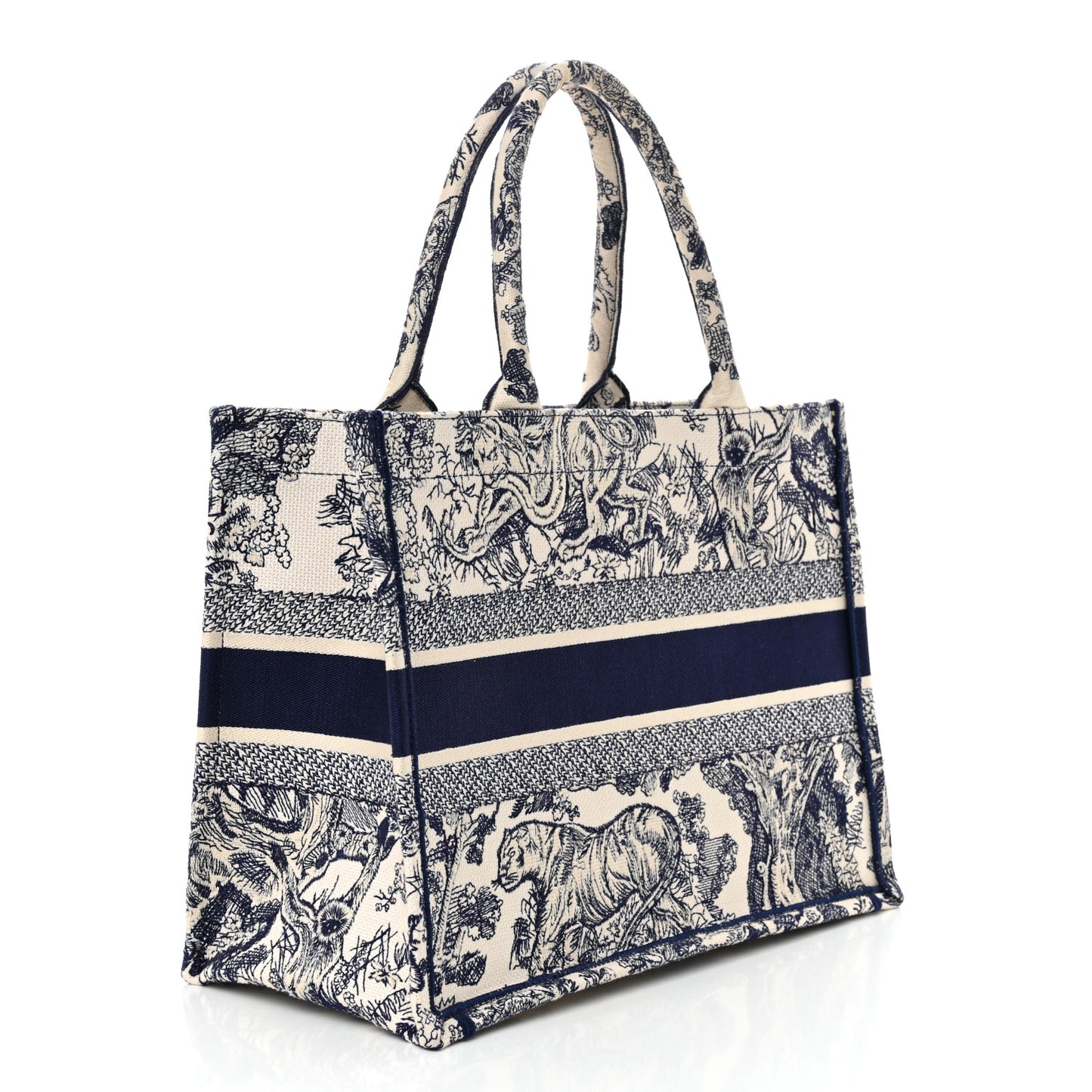 Canvas Embroidered Medium Dioriviera Toile De Jouy Reverse Book Tote Blue
