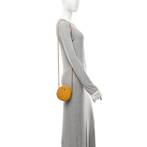 Caviar Quilted Round Clutch With Chain Yellow